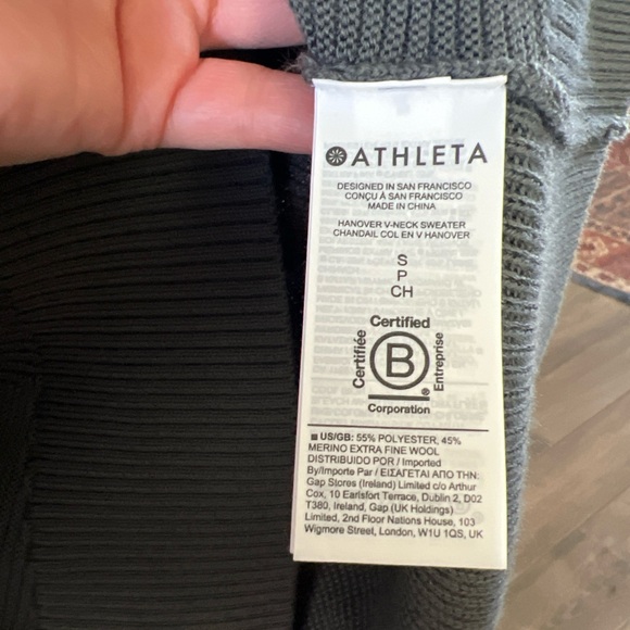 Athleta Hanover V-neck Sweater Tunic S Mist Gray Merino Wool Blend NWOT $98 - Picture 6 of 9